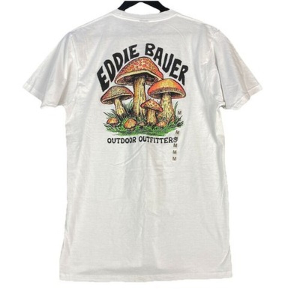 Eddie Bauer‎ Mens White T-Shirt With Mushroom Graphic Sz Medium Outdoor